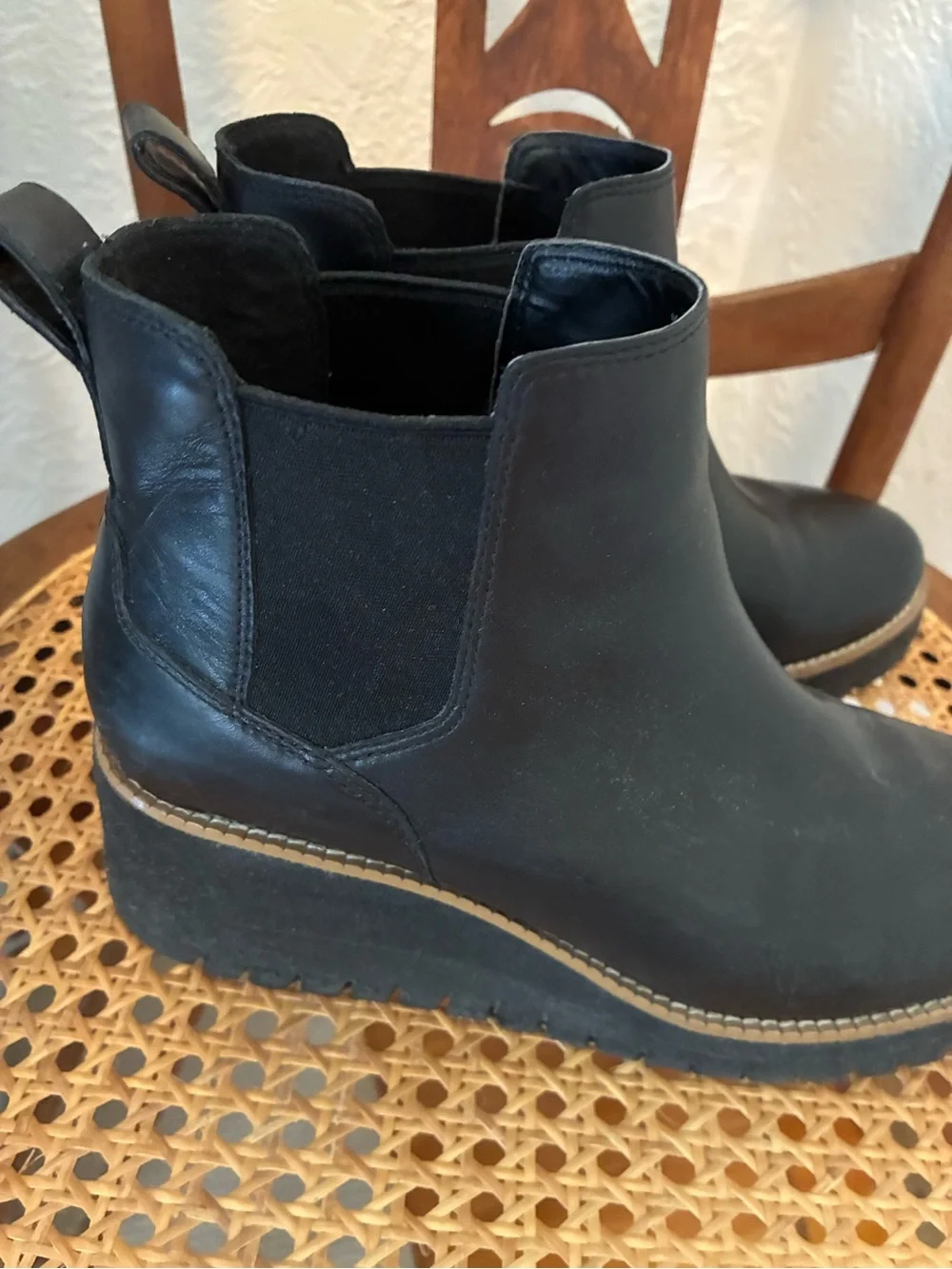 Cole Haan Black Leather Boots Wedge 8B